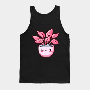 Cute Kawaii Houseplant with Pink Leaves in a Pot | Kawaii Illustration | Cute Kawaii Potted Plant Tank Top